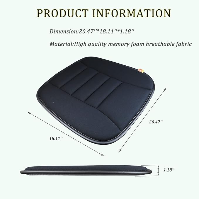 Car Seat Cushion Pad for Driving, Chair Cushion for Office/Truck with Memory Foam, Seat Cushion Comfortable and Durable Black