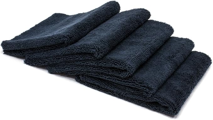 Autofiber Zeroedge Detailing Towel (Pack of 5) Edgeless Microfiber Polishing, Buffing, Window, Glass, Waterless, Rinseless, Car Wash Towels, 360 GSM (Black)