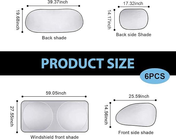 Six Piece Car Window Glass Sunshade Kit, Reflective Interior Privacy Protection Sunscreen Heat Shield, Modification Replacement Parts, Universal for Most Cars, Trucks, SUVs (Silver)