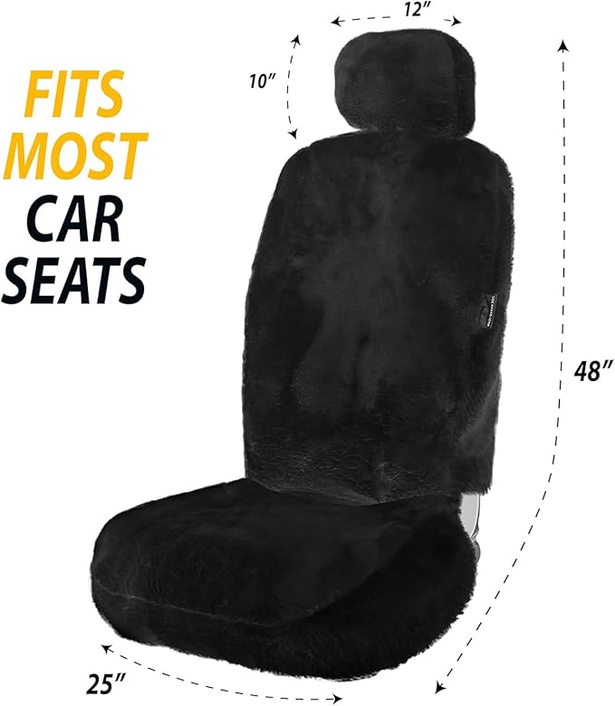 Sheepskin Seat Covers Fuzzy Car Seat Covers Black Australian Merino Wool Fluffy Fur Auto Accessories All Season Protection For Your Seats Universal Fits Most Car Suv Airbag Compatible 4- Pack