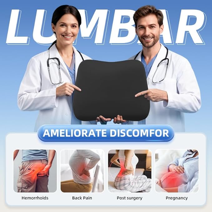 Lumbar Support Pillow for Office Chair, Memory Foam Lumbar Pillow for Lower Back Pain Relief (xiaoyaokaoblack)