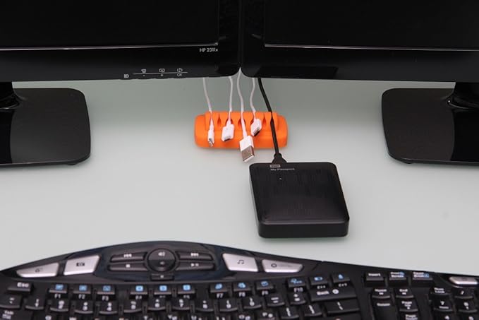Heaviest Cable Organizer on The Market! Compact and Weighted Desktop Cord Holder and Cable Organizer, Eco-Friendly Silicone, No Bad Smell, Bundled with 4 Reusable Cable Ties! (Orange)
