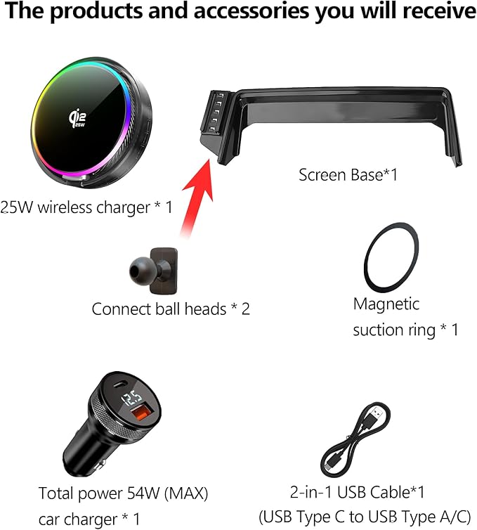 Qi2.2 25W Magnetic Car Mount Charger for Toyota Avalon 2019 2020 2021 2022 Accessories, for Fast Charging Cell Phone Holder 9 Inch Screen Fixed Clip with Cooling Fan＆54W Fast Adapter