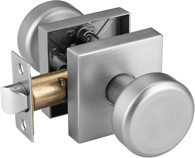Brushed Nickel Door Knobs Interior, Pismo Doorknobs with Square Rosette for Hall