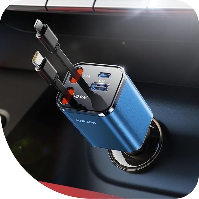[2026 Ultra-Compact] Retractable Car Charger USB C 84W Car Accessories Adapter for iPhone 16 Fast Charging, Car Travel Essentials Gifts for Women Men, Car Phone Charger for iPhone 16e 15 Pro Max, Blue
