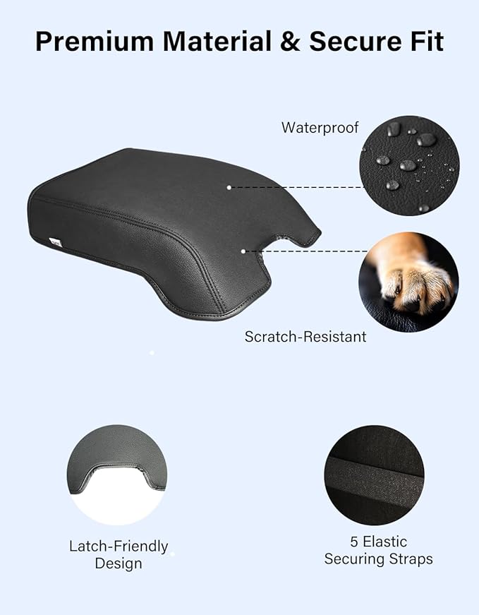 Center Console Armrest Cover for 2015-2020 F150 Accessories, F250 F350 F450 2017-2022, Expedition 2018-2024, Vinyl Leather Middle Console Cover Armrest Protector, Anti-Scratch, Black