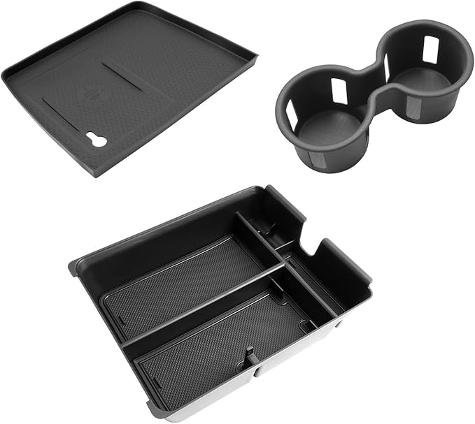 Center Console Organizer for 2026 Honda Passport Trailsport/2023 2024 2025 Honda Pilot/Ridgeline Accessories-Interior Center Cup Holder Insert & Wireless Charging Non-Slip Mat Armrest Storage Box 3PCS