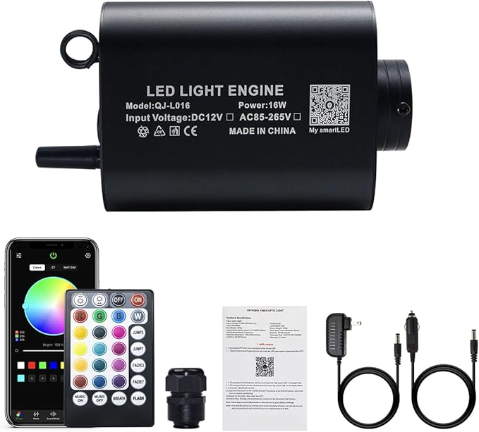 AKEPO 16W Bluetooth APP Control Fiber Optic Light Source, RGBW lamp Beads + Music Activated + 28-Key Remote Control for Car Headliner Stars Home