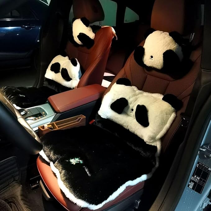 Car Headrest Pillow, Car Neck Pillow，Cute Panda Car Seat Headrest Neck Rest Cushion Pillow 1 Pair（Panda Covering Eyes）