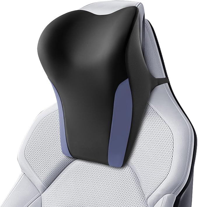 BABUR Car Headrest Pillow | Ergonomic Memory Foam Neck Shoulder Support Pillow with Adjustable Design & Enlarged Surface | Pain Relief for Driving Travel Sleeping | Blue 1 Pack