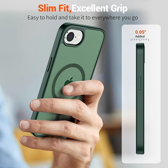 SUPFINE Magnetic for iPhone 17e Case/iPhone 16e Case (Compatible with MagSafe)(Military Grade Drop Protection) Slim Translucent Matte Shockproof with Anti-Fingerprint Phone Case,Forest Green