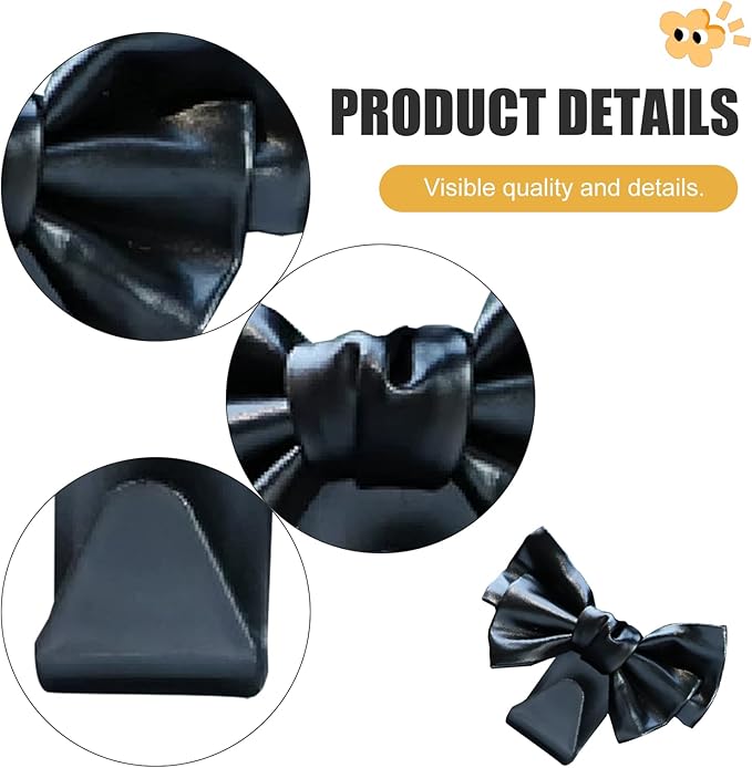 2 Pack Car Seat Headrest Hooks, Cute Bow Design Backseat Hook Storage Organizer for Purses, Handbags, Coats, Umbrellas, Cute Car Accessories for Women and Girls (Black Leather)