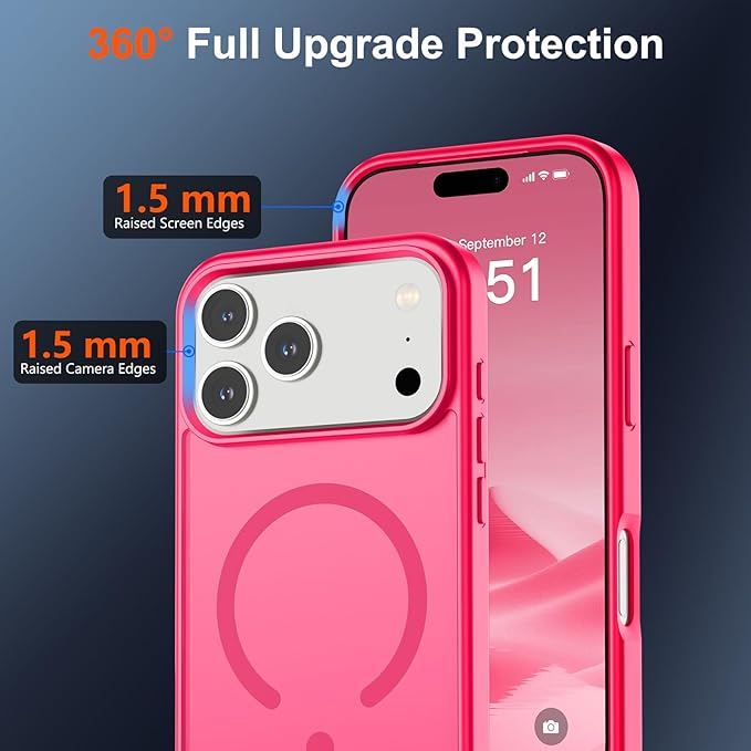 SUPFINE Magnetic for iPhone 17 Pro Max Case (Compatible with MagSafe)(Military Grade Drop Protection) Translucent Matte Shockproof with Anti-Fingerprint Phone Cover 2025,Hot Pink