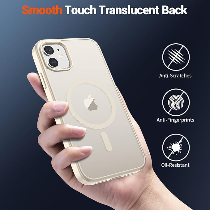 SUPFINE Magnetic for iPhone 11 Phone Case (Compatible with MagSafe) (Military Grade Drop Protection) Slim Translucent Matte Shockproof with Anti-Fingerprint Phone Case,Antique White