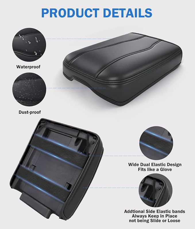 Center Console Cover for Chevy Silverado & GMC Sierra 2019-2025, Tahoe & Suburban & Yukon 2021-2025 Accessories, Leather Middle Armrest Console Cover Elbow Rest Cushion Pad, Bucket Seat Console Only
