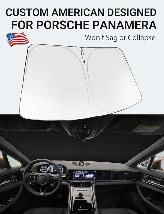 Proadsy 2026 Upgrade Windshield Sun Shade Custom Fit 2017-2025 2026 Porsche Panamera Foldable Front Sunshade Protector Sun Visor Blocks UV Rays Keep Car Cooler