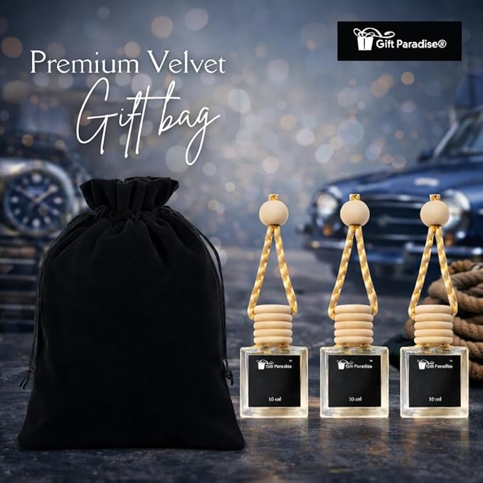 Gift Paradise® Solar Sands Hanging Car Air Freshener – Set of 3 (10 ml Each) – Warm Sunlit Coastal Scent Diffuser for Car, Closet & Office – Long-Lasting – Includes Premium Velvet Gift Bag