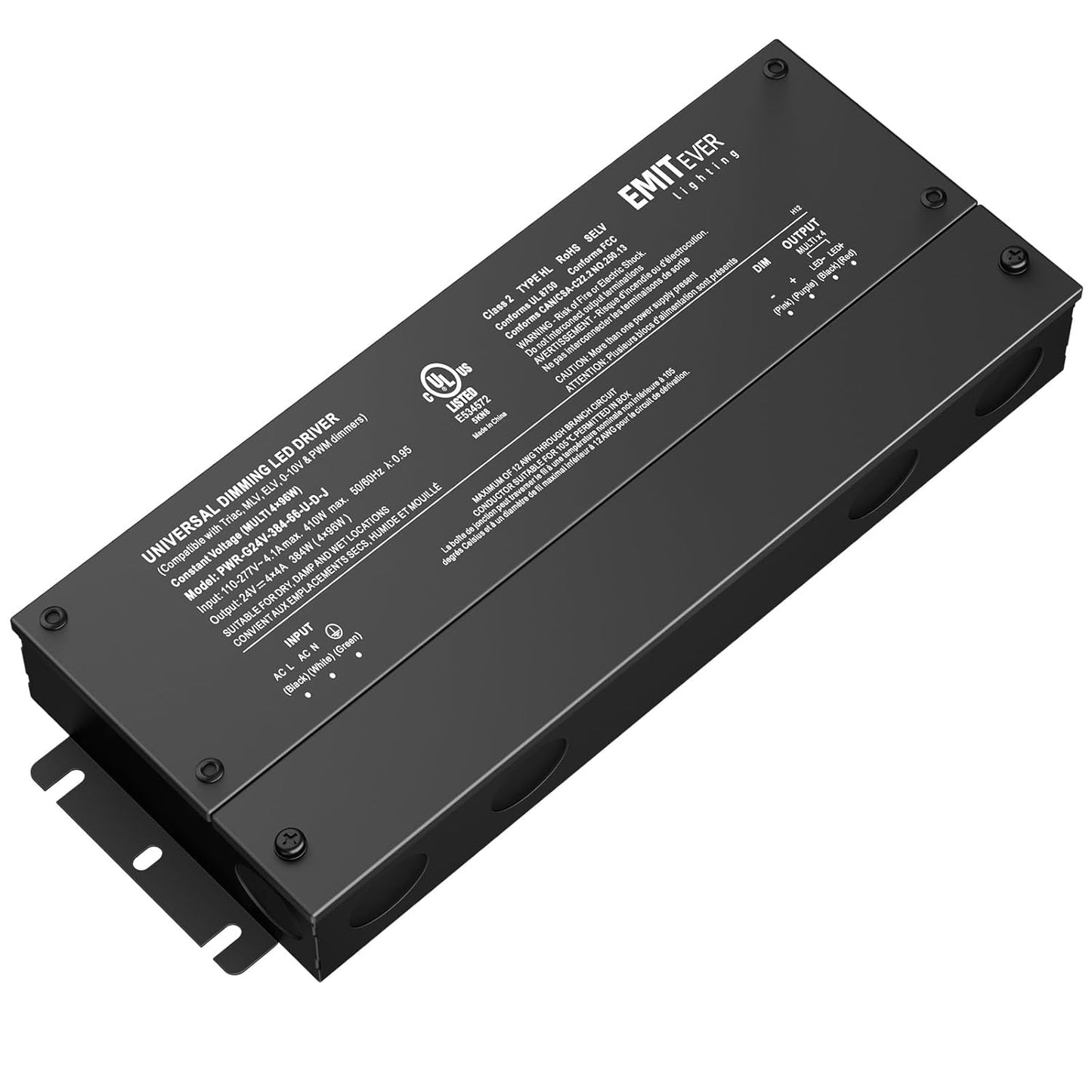 EMITEVER 384W Dimmable LED Driver, 24V 5-in-1 Dimmable Power Supply,4-Channels AC to DC Transformer for LED Light, Compatible with Lutron and Leviton Dimmer, Waterproof IP67 and UL Listed, Class 2