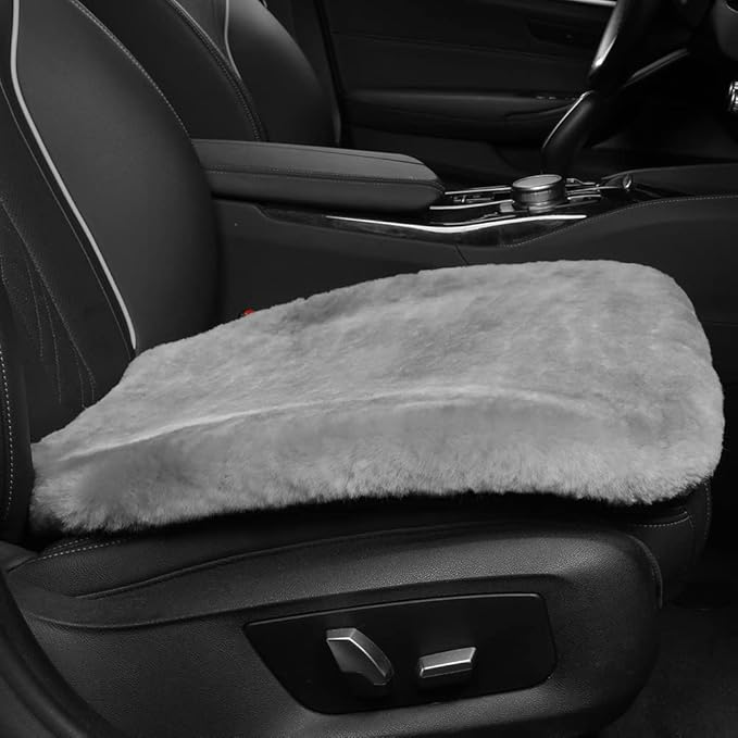 Genuine Sheepskin Auto Seat Pad, Australian Soft Wool Seat Cover Breathable and Sweat-Wicking Comfort Warm Universal Fit,19.2 inch x19.2 inch (Front seat Cushion 2pcs, Gray)