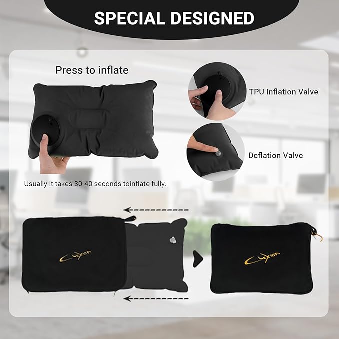 Airplane Travel Blanket with Pillow,300 GSM Soft Fleece Compact Blanket with Carry Bag,Lightweight Travel Blanket for Flights,Black