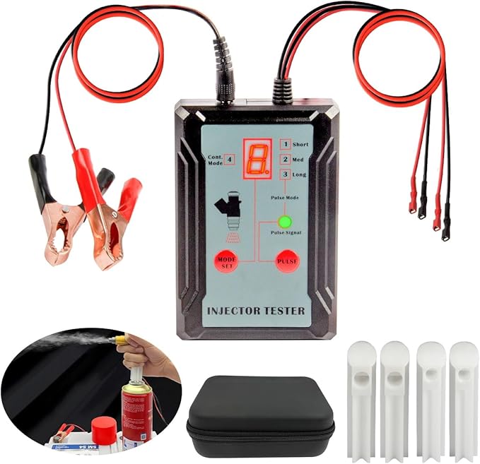 Fuel Injector Tester Cleaner Kit 8 Pulse Modes Injector Tester 2 Fuel Injectors Simultaneously Tester DIY Cleaning Tools with 40inch Power Cord,2 Injector Cleaner Adapter,Short Circuit Protection 12V