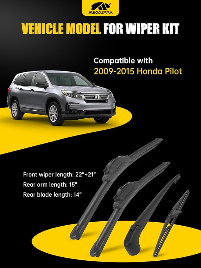 MIKKUPPA 22"/21"/15"/14" Windshield Wiper Blades Replacement for 2009-2015 Honda Pilot - Original Factory Quality Front and Rear Wipers Blade Set for My Car - (Pack of 4) U/J Hook