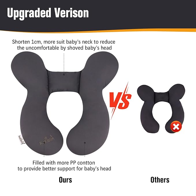 KAKIBLIN Baby Travel Pillow, Upgraded Baby Neck Pillow for Car Seat, Head Support Pillow for Car Seat, Stroller, Pushchair, Grey