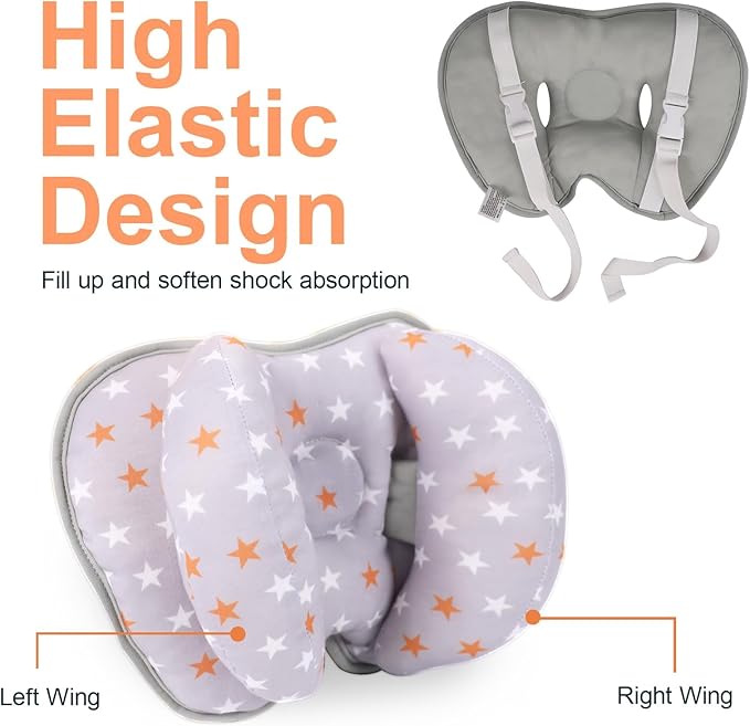 KAKIBLIN Baby Head Neck Support Pillow, 2 in 1 Banana Neck Support Pillow for Baby, Stroller Baby Travel Pillow for Newborn, Boy Girl, Adjustable Head Pillow for Kids Infants,Orange Pentagram