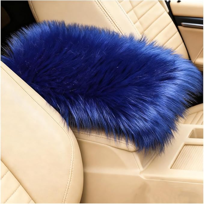 Car Center Console Cover, Fluffy Soft Vehicle Middle Console Arm Rest Cushion Pad, Furry Automotive Interior Armrest Seat Box Protector Decoration Accessories, Universal Fit (Royal Blue)