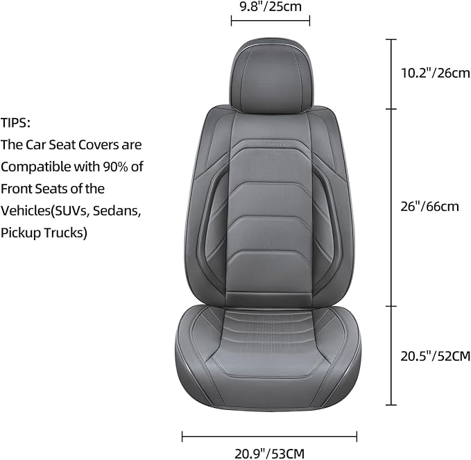 Gray Car Seat Covers Full Set, Breathable Leather Automotive Front and Rear Seat Covers & Headrest for Reduce The Driving Fatigue, Compatible with Most Vehicles, Cars