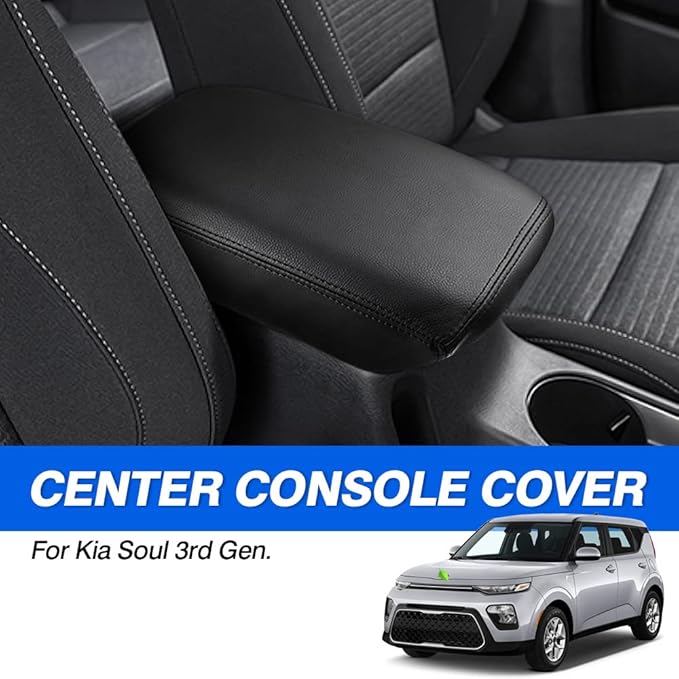 Karltys for Kia Soul Center Console Cover 2020-2024 2025, Leather Middle Console Cover for Kia Soul Accessories Waterproof Armrest Seat Box Cover Elbow Cushion Pad Protector Anti-Scratch