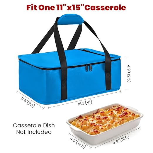 Bodaon Insulated Casserole Carrier Bag, Fits 9x13 and 11x15 Inch Baking Dish with Lid, Casserole Carriers for Hot or Cold Food for Transport (Black)