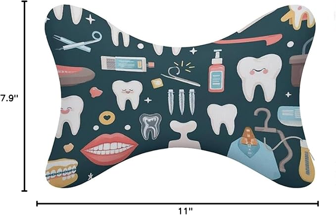Office Neck Pillow, Compatible with Teeth Dental Seamless Pattern Head Chin Supporting Cushion for Sleeping, Nap, Rest, Memory Foam Airplane Pillow Car Pillow, and Machine Washable