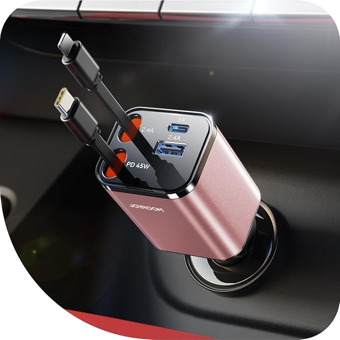 [2026 Upgrade] Retractable Car Charger 84W Car Charger USB C for iPhone 17 16 Fast Charging, Pink Car Accessories, Car Phone Charger Adapter for iPhone 17 Air 16 15 Pro Max, Pixel