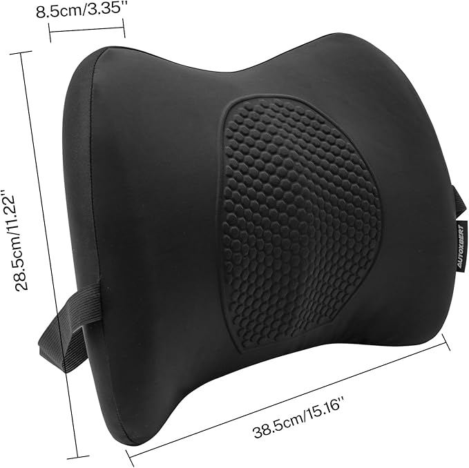 XUKEY Lumbar Support Pillow for Car, Memory Foam and TPE Gel Lumbar Pillow for Lower Back Pain Relief,Back Cushion for Driving Chair Support for Car Office Chair Wheelchair (Black)