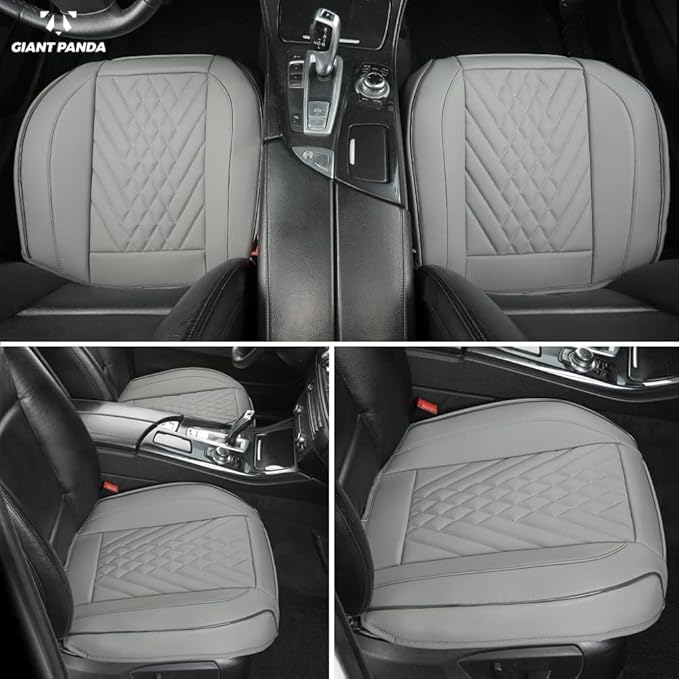 GIANT PANDA 2pcs Front Car Seat Covers Bottom Seat Covers, PU Leather Driver Car Seat Protectors Fits 95% of Vehicles, Wrapping Around The Bottom (Grey)