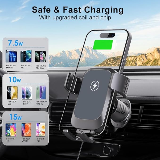 Wireless Car Charger, Auto-Clamping Air Vent Mount Car Phone Holder - 15W/10W/7.5W Fast Charging Compatible with iPhone 17/16/15/14/13/13 Pro/12 Pro Max/12 Pro/12 & Samsung Galaxy, Gift for Men Women