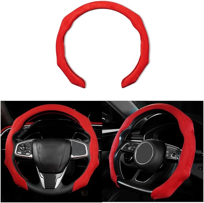 Mandark Car Steering Wheel Cover, Suede Sport Vehicle Steer Wheel Protector Fitting 15 Inch, Non-Slip Comfortable Automotive Interior Decoration Accessories, Universal for Most Cars (Red)