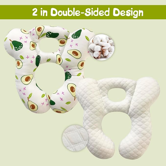 Baby Travel Pillow, Infant Kid's Cushion Soft and Skin Friendly for Car Seat, Pushchair and Stroller (White Avocado)