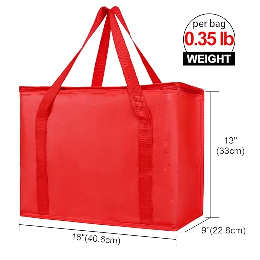 Bodaon 2-Pack Insulated Reusable Grocery Bag with Secure Top, X-Large Insulated Food/Pizza Delivery Bag, Frozen Foods Cold, Cooler Shopping Bags, Red