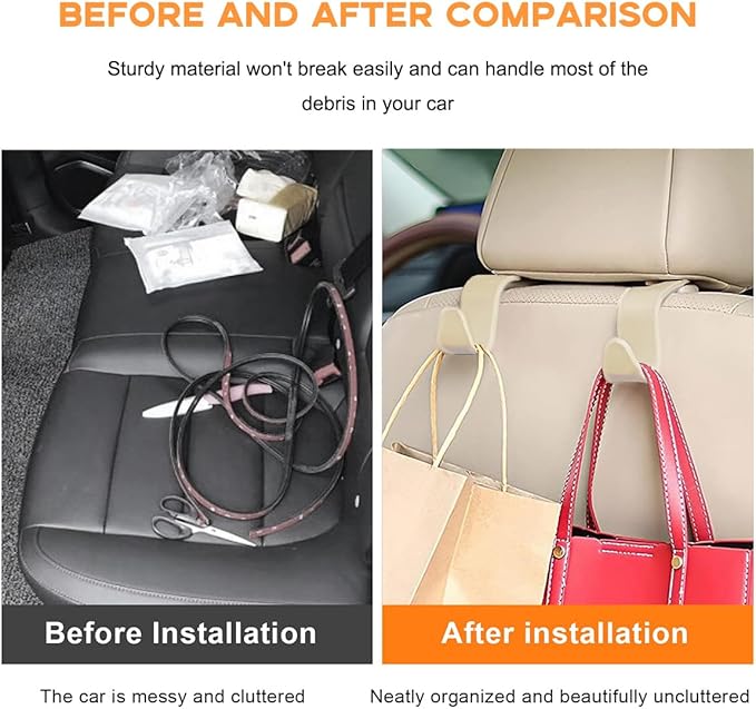 4PCS Car Seat Headrest Hook, Auto Back Seat Hanging Storage Organizer, Vehicle Seatback Hanger Holder for Purse Handbag Coat Umbrella, Universal Interior Car Accessories (Beige)