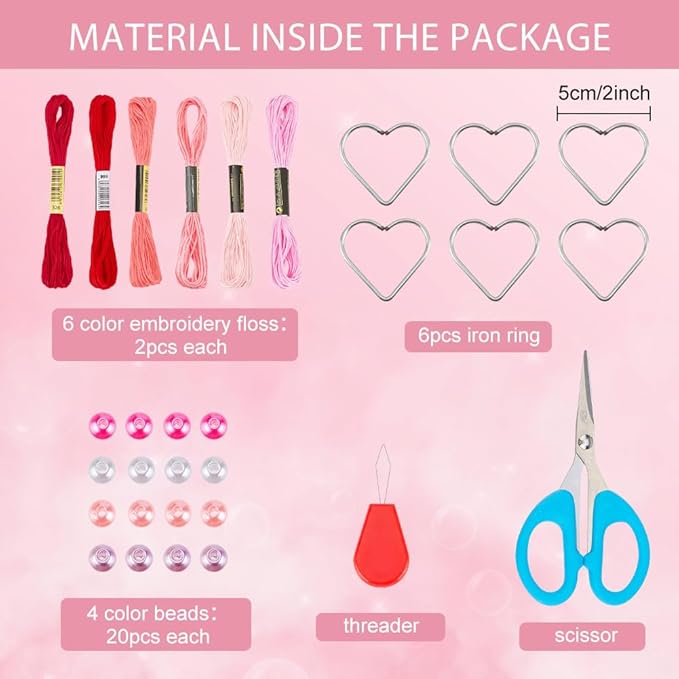 INFUNLY 6 Sets Heart Small Dream Catcher Kit Valentine's Day Themed Dreamcatcher Kit Mini Pink Dream Catcher Kit for Adults Boho DIY Dream Catcher Kit for Bag Pendant Car Interior Backpack Charm