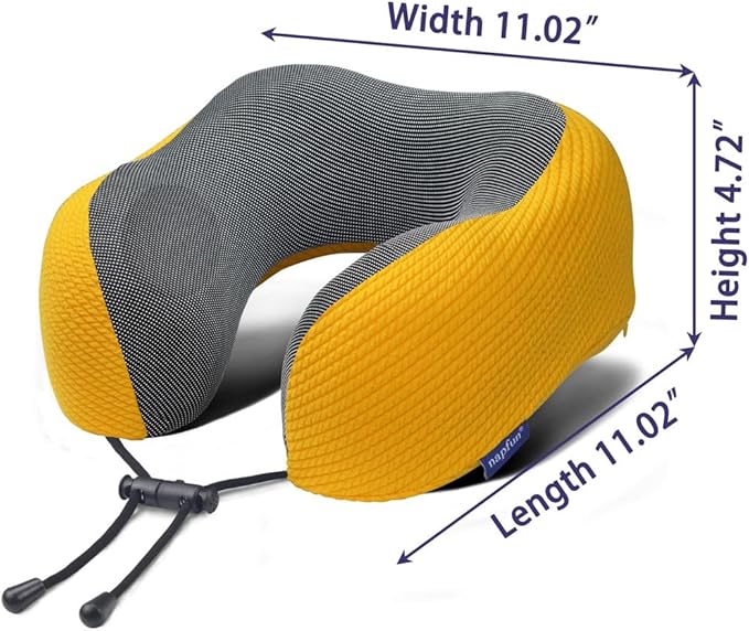 napfun Neck Pillow for Traveling, Upgraded Travel Neck Pillow for Airplane 100% Pure Memory Foam Travel Pillow for Flight Headrest Sleep, Portable Plane Accessories, Yellow Striped Kit