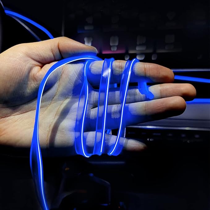 EL Wire LED Strip Lights, USB Auto Neon Light Strip with Sewing Edge, 16FT Electroluminescent Ambient Lighting Kit with Fuse Protection, Car Decoration Accessory (Blue/16FT)
