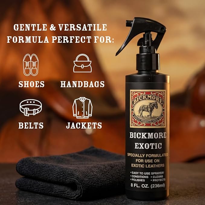 Bickmore Exotic 8oz - Specially Formulated Leather Spray Used to Clean Condition Polish and Protect Exotic Leathers & Reptile Skins