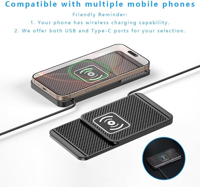 Wireless Charging Pad for Car for Honda HR-V 2016-2026, Non-Slip Type C/USB 20W Fast Phone Charging Pad DIY Trim-to-Fit No Interior Damage,A&USB