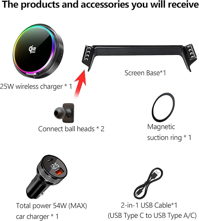 Qi2.2 25W Magnetic Car Mount Charger for 2023 2024 2025 2026 Toyota Prius Accessories, for Fast Charging Cell Phone Holder 8 Inch Screen Fixed Clip with Cooling Fan＆54W Fast Adapter
