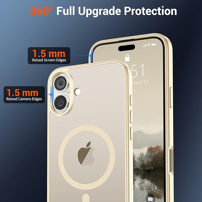 SUPFINE Magnetic for iPhone 16 Case with Screen Protector (Compatible with MagSafe) (Military Grade Drop Protection) Translucent Matte Shockproof with Anti-Fingerprint Phone Cover,Antique White