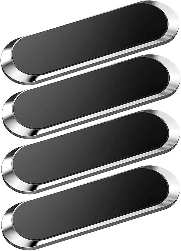 SALEX Silver Magnetic Mounts [4 Pack]. Flat Cell Phone Holder for Car Dashboard, Wall, Fridge. Stick on Universal Kit Compatible with GPS, Tablets, Smartphones, Knives, Keys, Spoons, Forks.