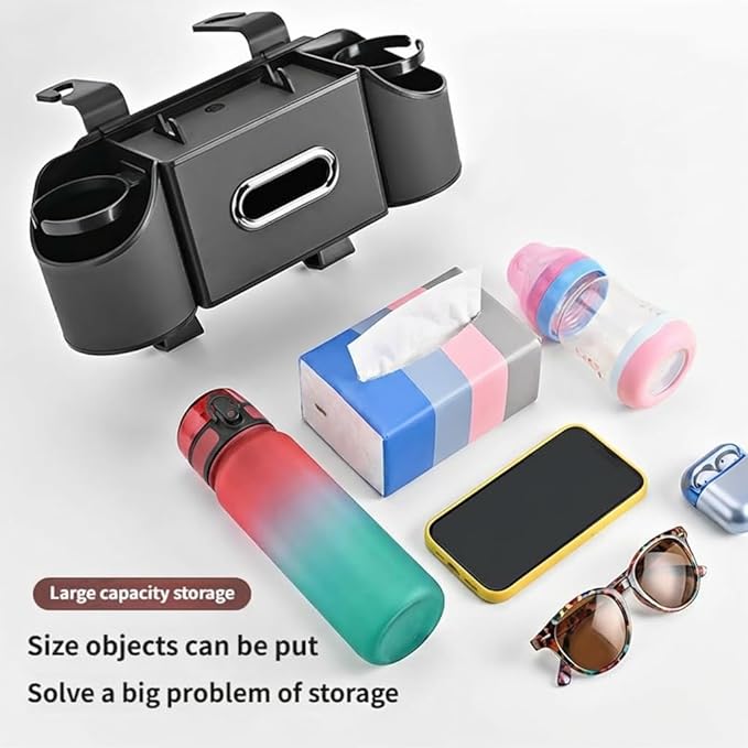 Backseat Car Organizer, 4-in-1 Car Organizer Back Seat with Cup Holder & Tissue Box, Multi-Pocket Car Back Seat Organizer for Phone, Drinks, Travel & Daily Use (Black)